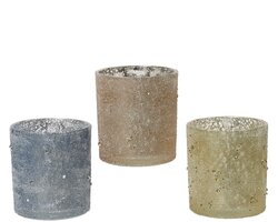 Decoris kaars houder gekleurd glas zand assorti