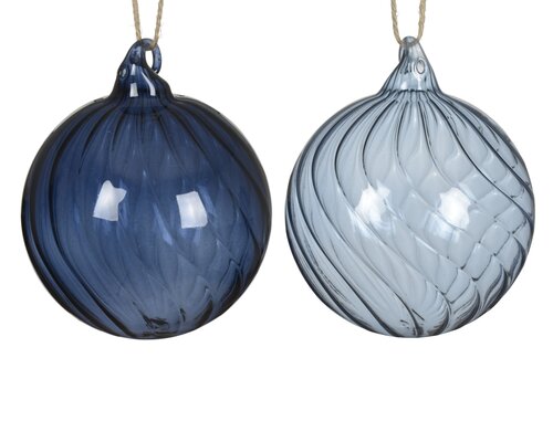 Decoris Kerstbal glas clear w swirl 2col ass - afbeelding 1