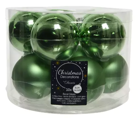 Decoris Kerstbal glas d6cm mstl.grn 10st