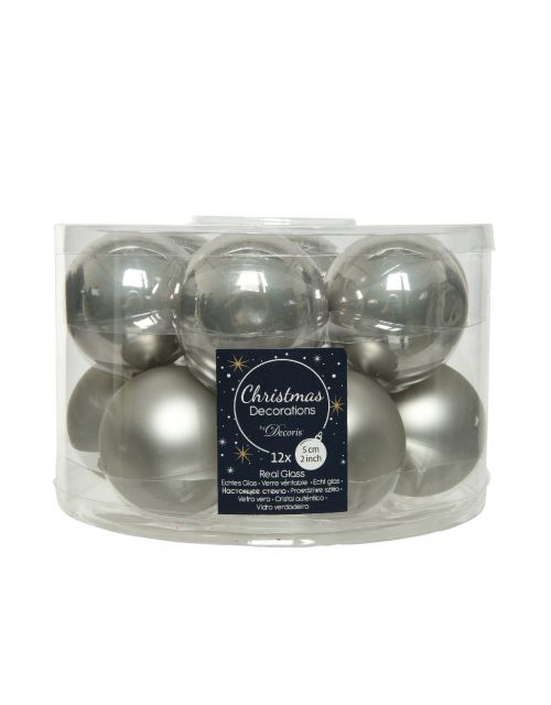 Decoris Kerstbal Glas Emaille-Mat Mistig Grijs dia5cm