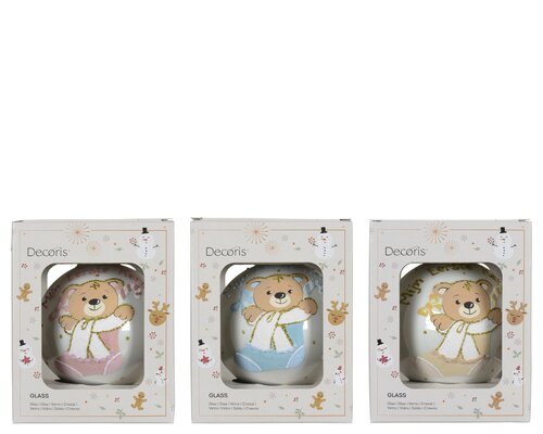 Decoris Kerstbal glas enamel bear in sok nl 3ass
