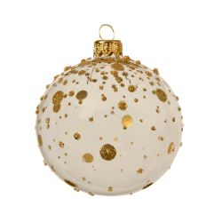 Decoris Kerstbal glas goud glitter stippen transparant