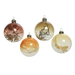 Decoris Kerstbal glas kleurverloop gedroogde bloemen wolwit oranje bruin groen 4ass