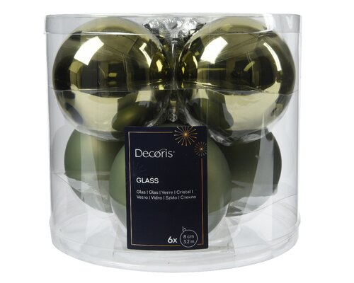 Decoris Kerstbal glas mix rosemarijn dia8cm - afbeelding 1