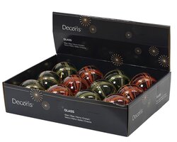 Decoris Kerstbal glas transparent w glitter crossing lines 2col ass - afbeelding 2