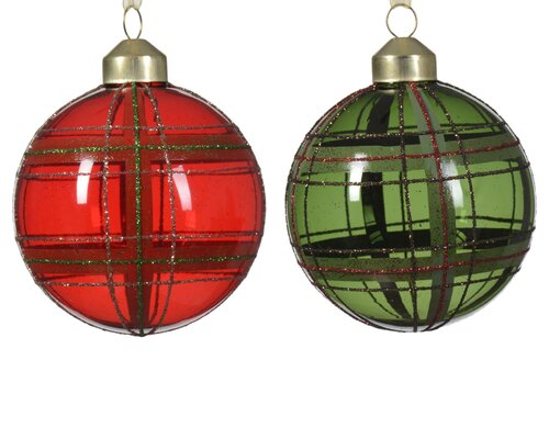 Decoris Kerstbal glas transparent w glitter crossing lines 2col ass - afbeelding 1