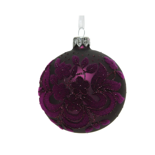 Decoris Kerstbal glas vlok d8cm k.paars