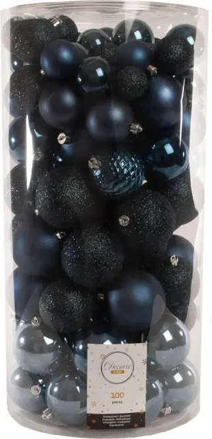 Decoris Kerstbal kunststof d6cm ass 100st Donkerblauw
