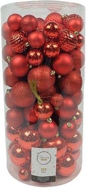 Decoris Kerstbal kunststof d6cm ass 100st Kerstrood