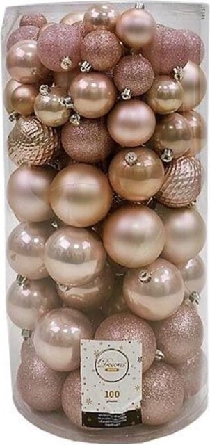Decoris Kerstbal kunststof d6cm ass 100st Poederroze