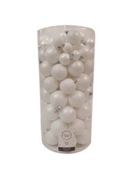 Decoris Kerstbal kunststof d6cm ass 100st Winterwit