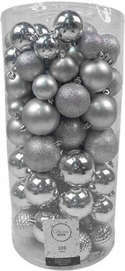 Decoris Kerstbal kunststof d6cm ass 100st Zilver