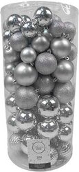 Decoris Kerstbal kunststof d6cm ass 100st Zilver