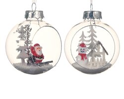Decoris Kerstbal op draad kunststof transparent landscape inside 2ass
