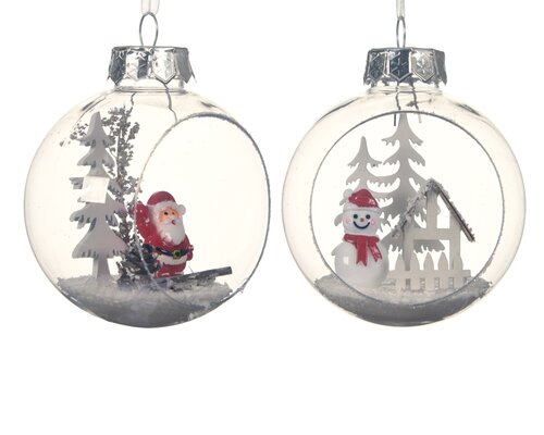 Decoris Kerstbal op draad kunststof transparent landscape inside 2ass