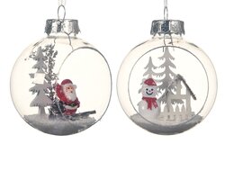 Decoris Kerstbal op draad kunststof transparent landscape inside 2ass