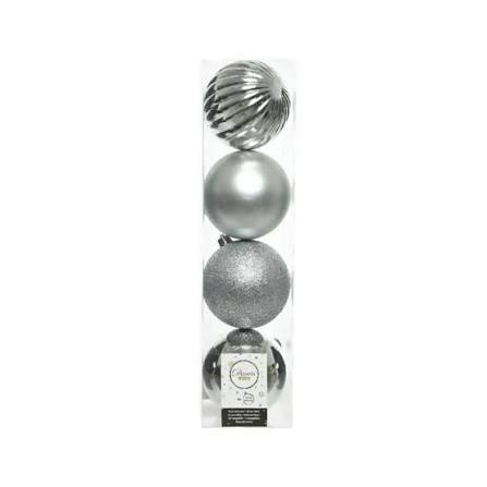 Decoris Kerstbal plc d10cm mix zlvr a4 4st