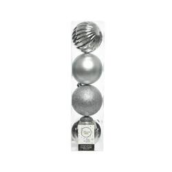 Decoris Kerstbal plc d10cm mix zlvr a4 4st
