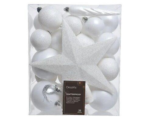 Decoris Kerstbal plc mix+piek 33st wintrwit