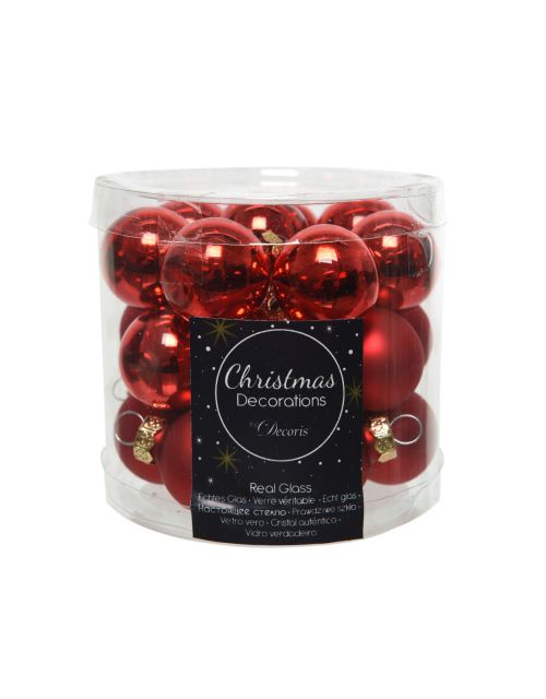 Decoris Kerstballen glas shiny,matt mix kerstrood dia2.5cm