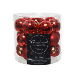 Decoris Kerstballen glas shiny,matt mix kerstrood dia2.5cm