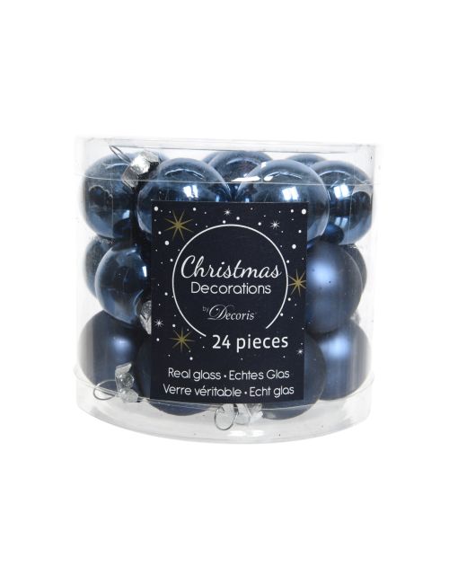 Decoris Kerstballen glas shiny,matt mix nachtblauw dia2.5cm
