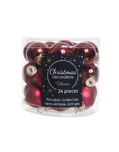 Decoris Kerstballen glas shiny,matt mix ossenbloed dia2.5cm
