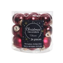 Decoris Kerstballen glas shiny,matt mix ossenbloed dia2.5cm