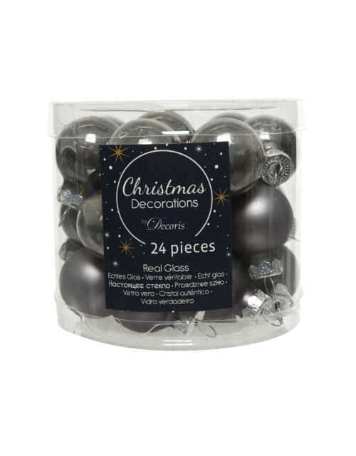 Decoris Kerstballen glas D2.5cm mix warm grijs