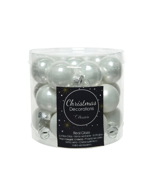 Decoris Kerstballen glas enamel,matt mix winterwit dia2.5cm