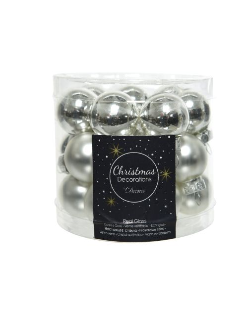 Decoris Kerstballen glas shiny,matt mix zilver dia2.5cm