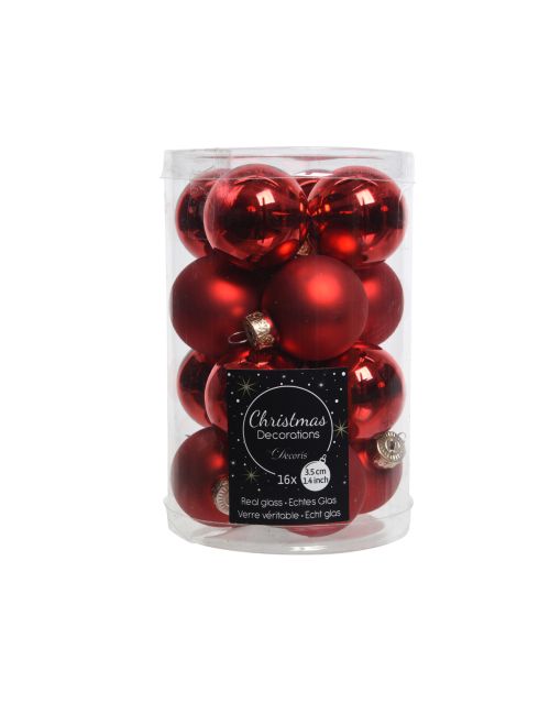 Decoris Kerstballen glas shiny,matt mix kerstrood dia3.5cm