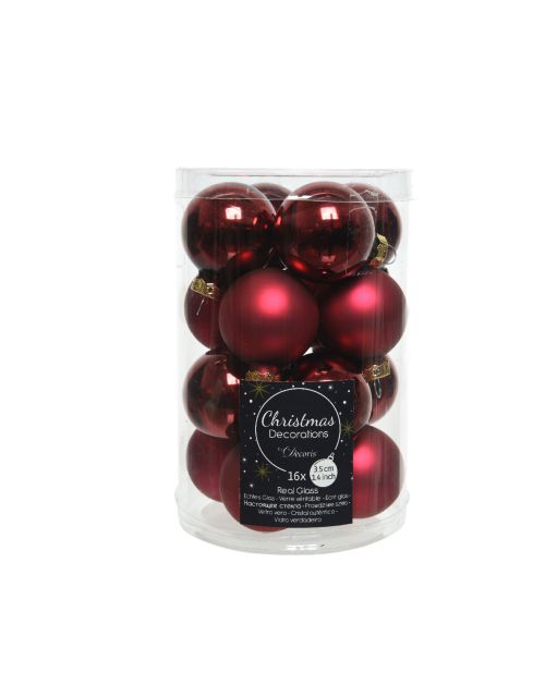 Decoris Kerstballen glas shiny,matt mix ossenbloed dia3.5cm
