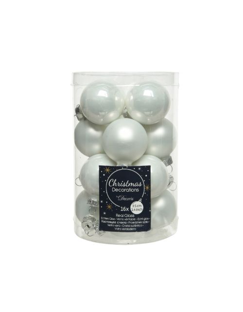 Decoris Kerstballen glas enamel,matt mix winterwit dia3.5cm