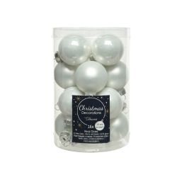 Decoris Kerstballen glas enamel,matt mix winterwit dia3.5cm