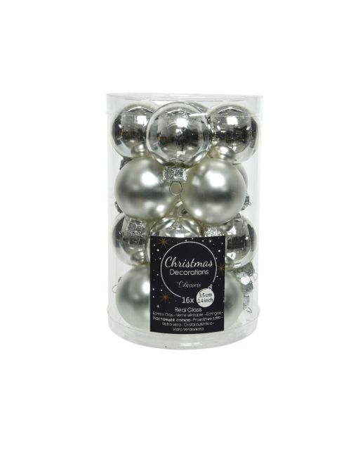 Decoris Kerstballen glas shiny,matt mix zilver dia3.5cm