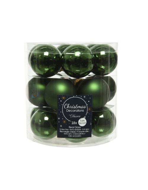 Decoris Kerstballen glas D4cm mix dennengroen