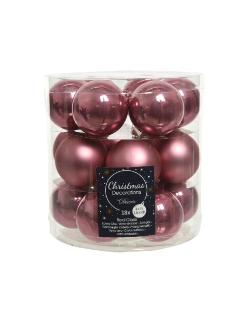 Decoris Kerstballen glas D4cm mix velours roze
