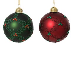 Decoris Kerstballen glas matt w red diamonds 2col ass - afbeelding 1