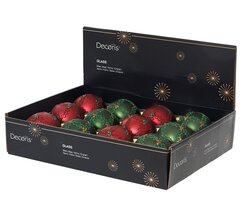 Decoris Kerstballen glas matt w red diamonds 2col ass - afbeelding 2