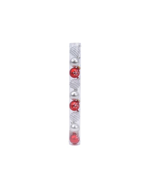 Decoris Kerstballen glas transparent enamel,matt lines,stars,snowflakes mix wit/rood dia3cm