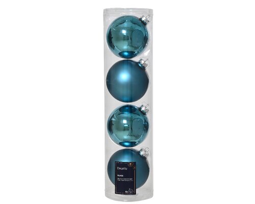 Decoris Kerstballen glas mix folk blue dia10cm - afbeelding 1