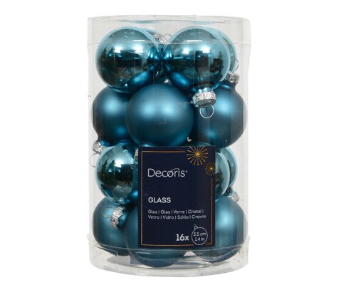 Decoris Kerstballen glas mix folk blue dia3.5cm - afbeelding 1