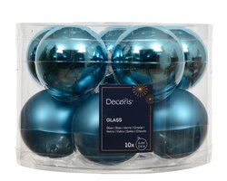 Decoris Kerstballen glas mix folk blue dia6cm - afbeelding 1