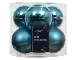 Decoris Kerstballen glas mix folk blue dia8cm - afbeelding 1