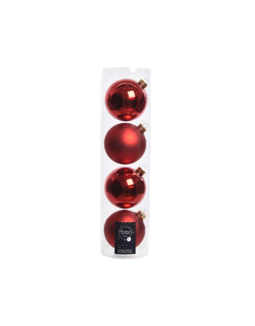 Decoris Kerstballen glas shiny,matt mix kerstrood dia10cm