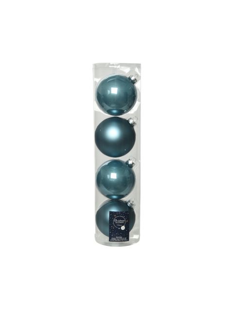 Decoris kerstballen glas mix glanzend mat D10cm ochtend blauw