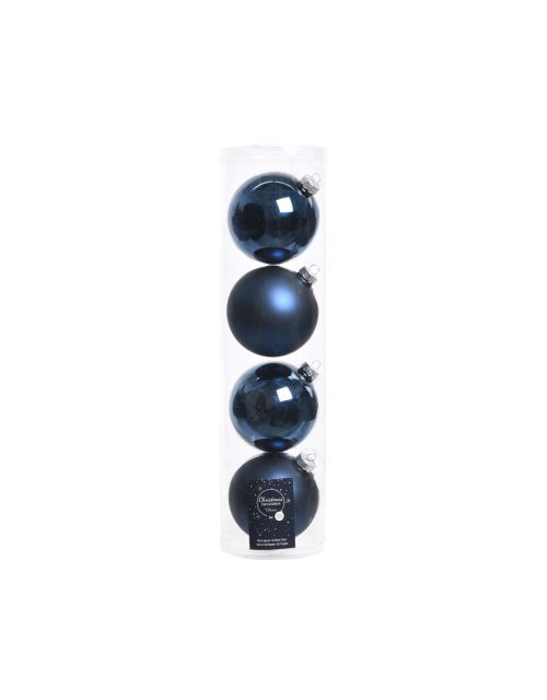 Decoris Kerstballen glas shiny,matt mix nachtblauw dia10cm