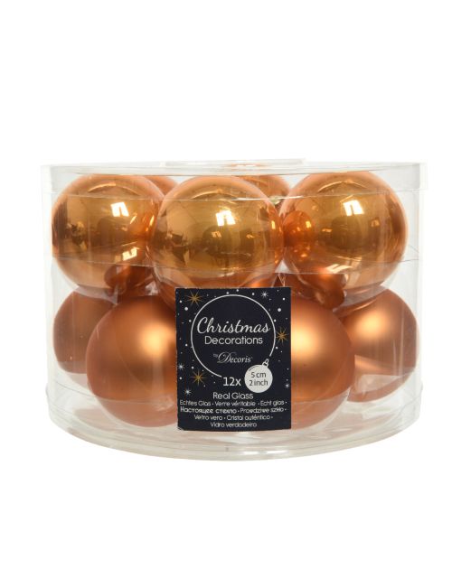 Decoris kerstballen glas mix glanzend mat D5cm amber