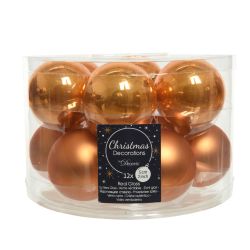 Decoris kerstballen glas mix glanzend mat D5cm amber